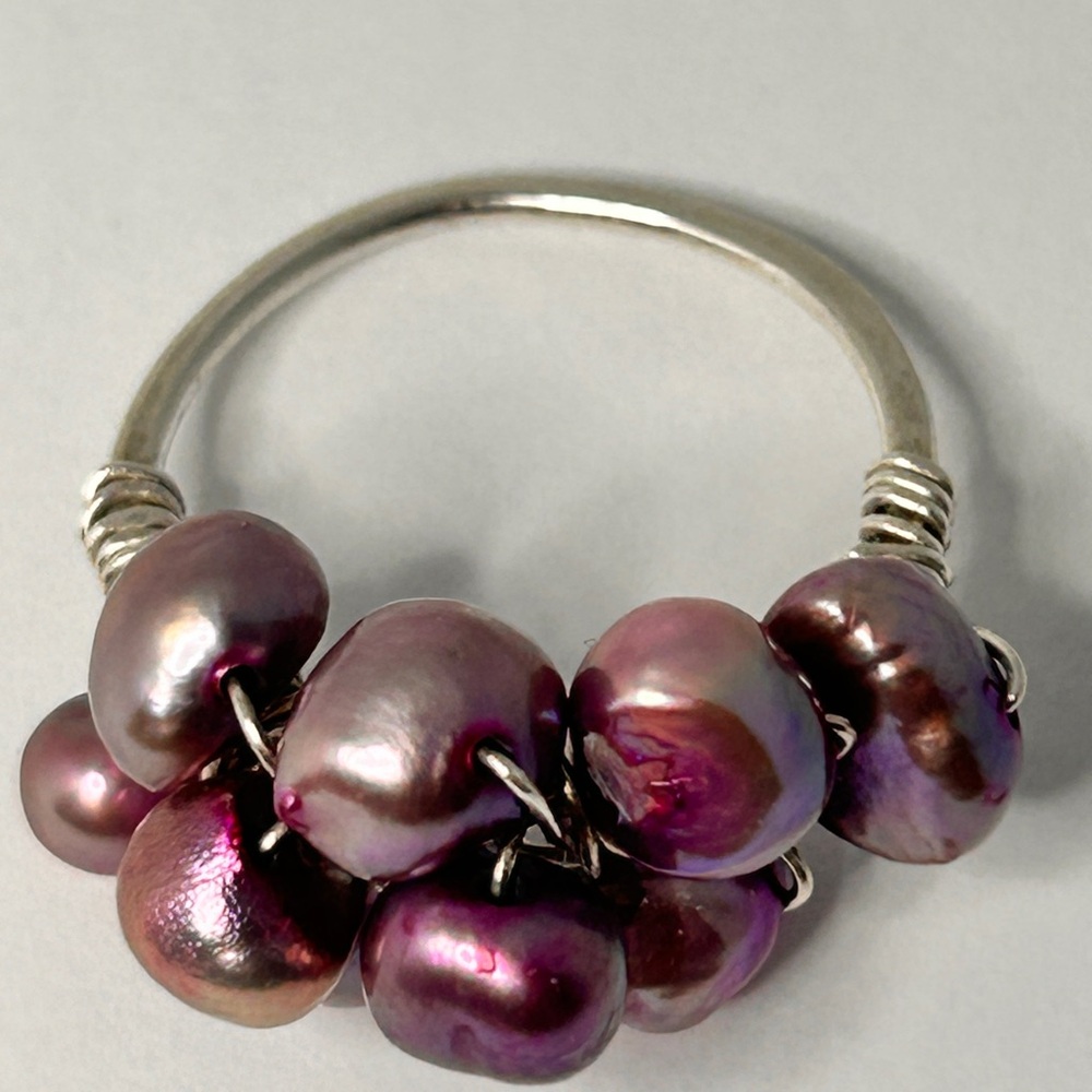 NEW Handmade Sterling Silver Pearls Ring, women ring 7.5